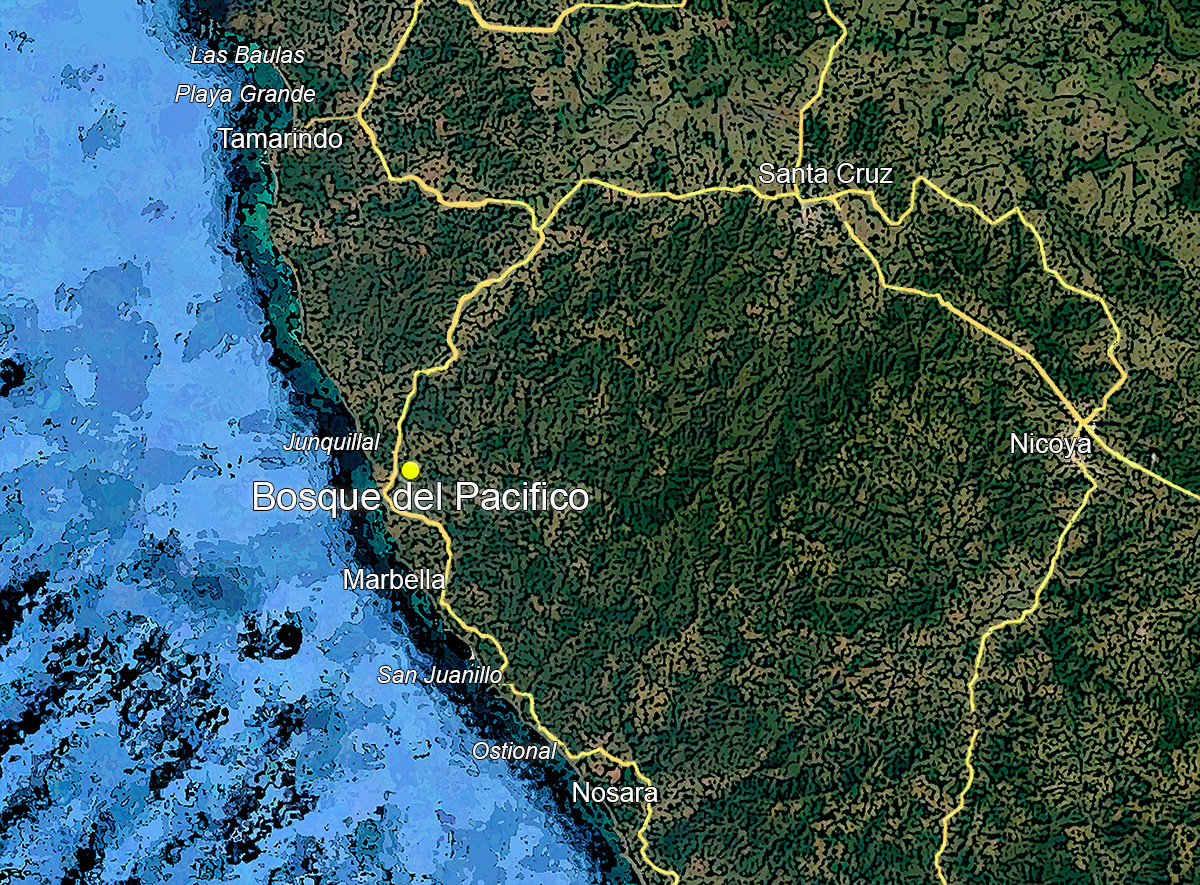 Map showing Bosque del Pacifico in Guanacaste. Bosque del Pacifico - Homes for sale Costa Rica